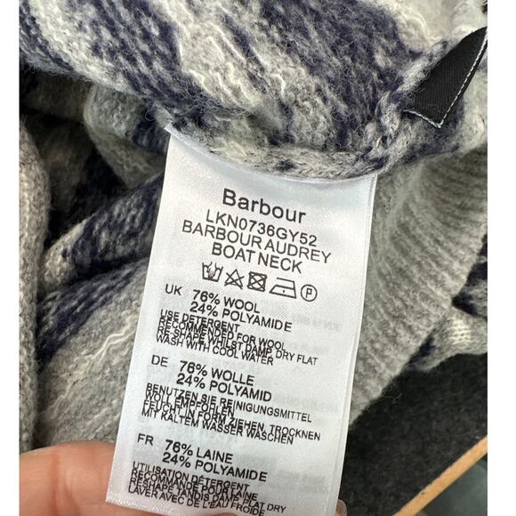 Barbour Women's Audrey Navy/Gray Fair Isle Boat Neck Sweater, Size 6, Like New - Picture 4 of 5